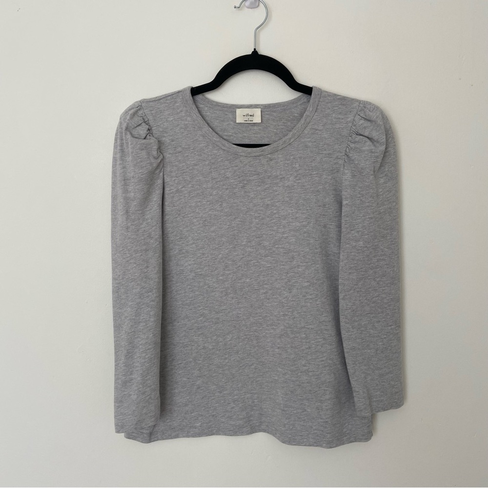 Wilfred Aritzia Puff Sleeve Cotton Top 3/4 Sleeve Grey size Small